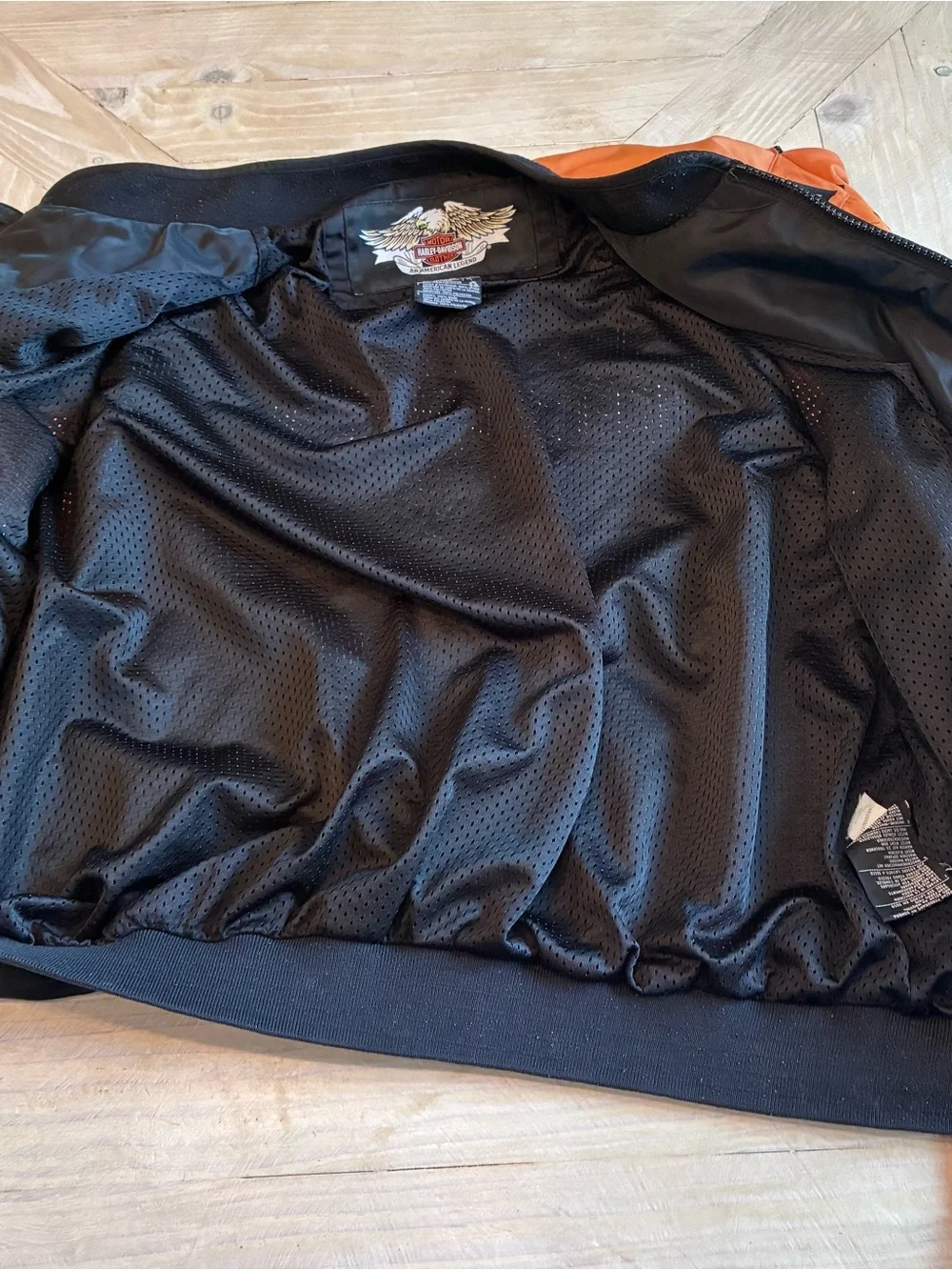 Harley-Davidson Black and Orange Varsity-Style Bomber